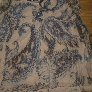 Women's Blue Paisley Short-Sleeve Blouse